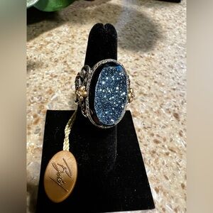 BARBARA BIXBY Drusy Quartz & Citrine & White Topaz SS 18k Gold Ring Sz 7.25 NWT